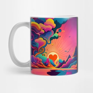 Peace and Love: Harmonious Sunset on a Dark Background Mug